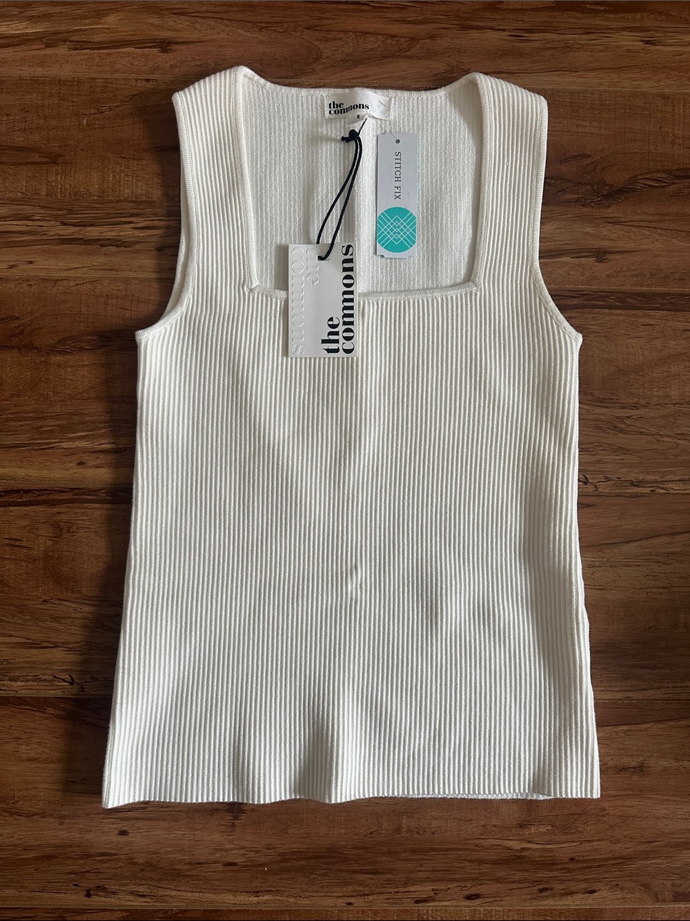 Square Neck Ribbed Tank Top - Cream